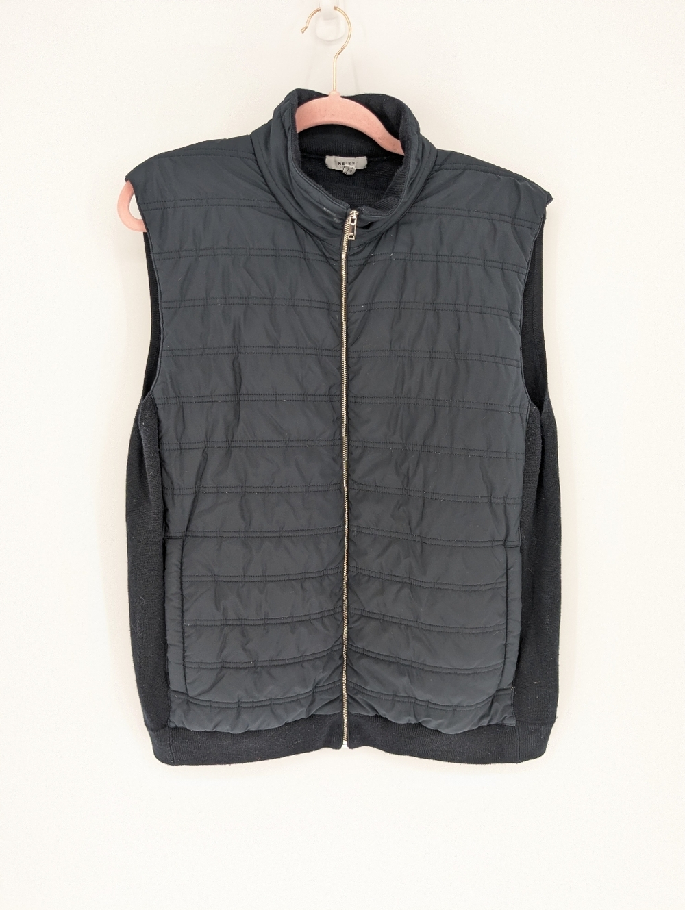 Reiss Quilted Puffer Vest Navy Blue Full Zip Sleeveless Mens Size XL Preppy Golf